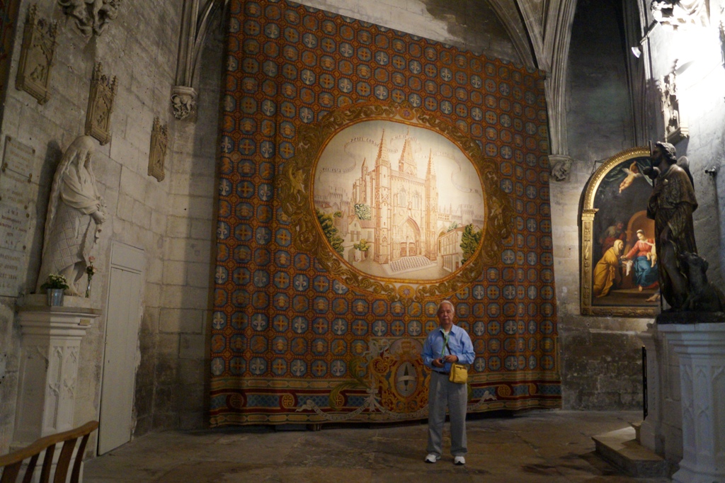 Dad in front of the tapestry at St. Pierre Church, Avignon